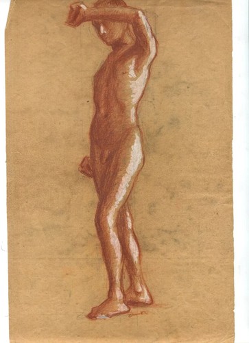 Antique Old Pencil Drawing Original Nude Man Standing Up 1901 - Picture 5 of 8