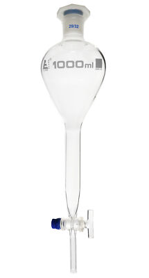 Eisco 1000ml Gilson Separatory Funnel, Glass Stopcock, 29/32 Socket, Boro. Glass
