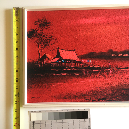 Painting Red Sunset Thailand Ocean Asian Signed Seetein Orig. Watercolor - Picture 5 of 17