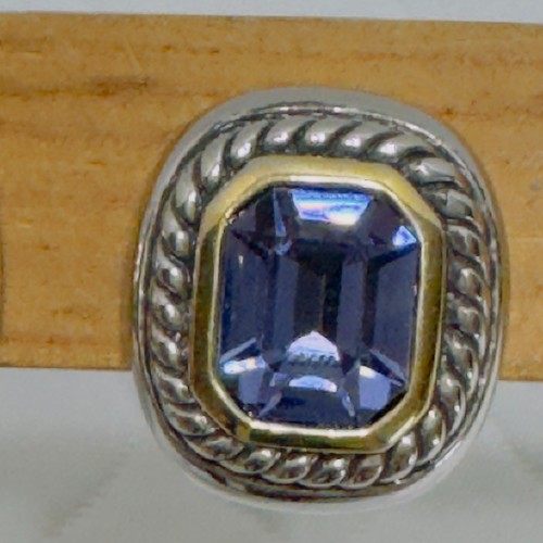 JC John Candice Two Tone Gold Silver Blue Earrings Clip On Signed Vintage Large - Picture 5 of 10