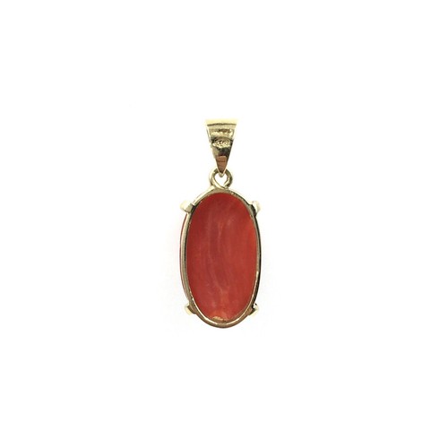 18kt Gold Anhänger rot Koralle 11.06ct oval 750 Gelbgold Schmuck vintage 3.0cm - Picture 8 of 12