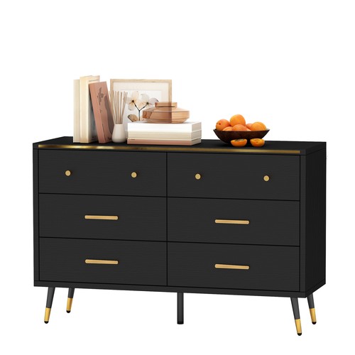 Elevated 6 Drawers Chest of Drawer Dresser Storage Black Cabinet for Living Room - Picture 7 of 11