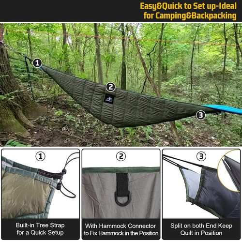 2 Person Outdoor Ultralight Camping Hammock Under Quilt Thermal Blanket Winter - Picture 3 of 7