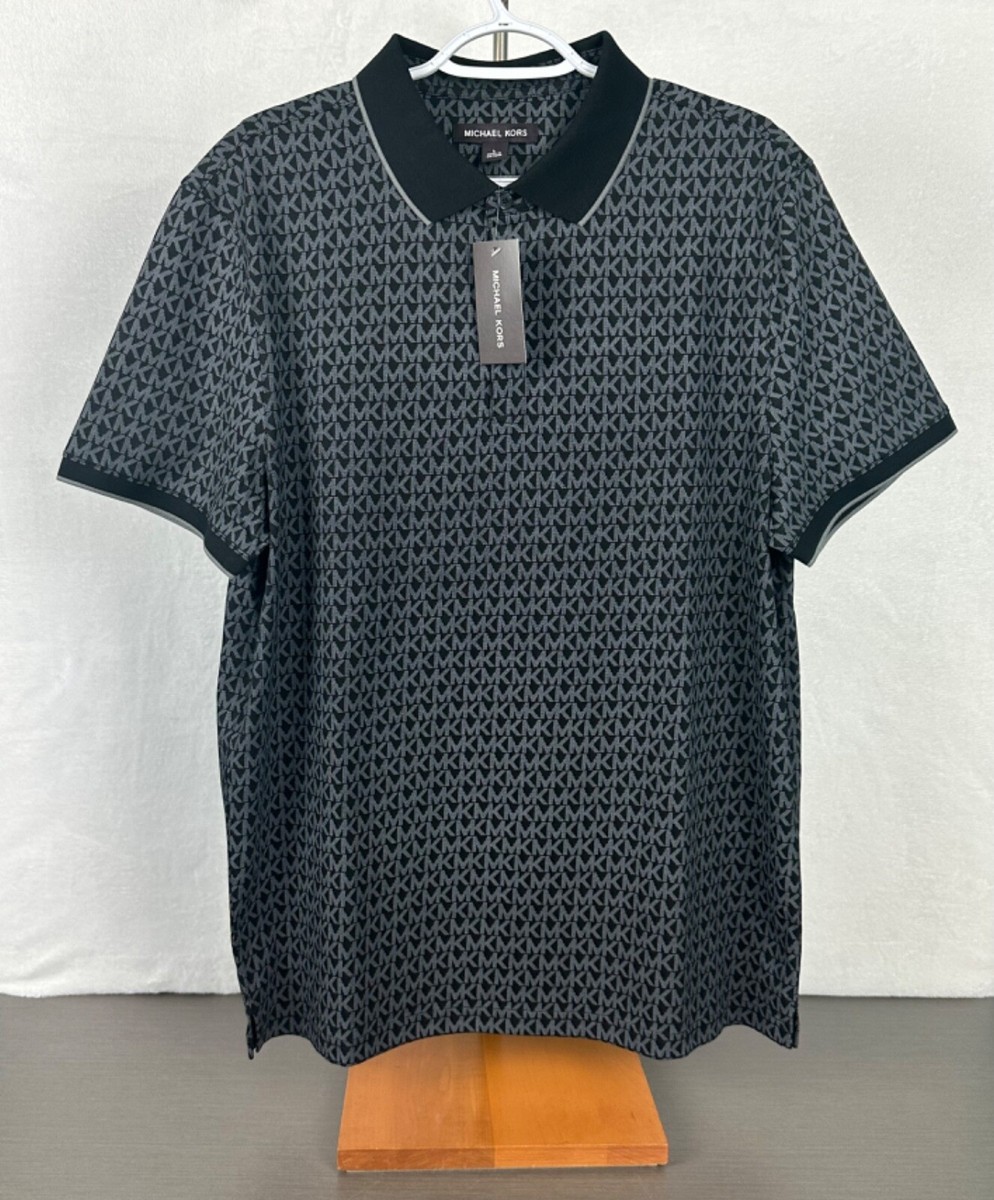Michael Kors Men's Black MK Signature Logo Polo Shirt Large