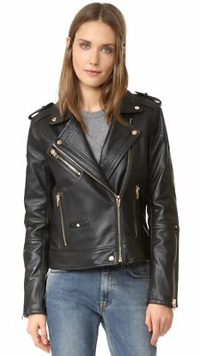 Leather Jacket for Women Black 100% Real Lambskin Slim fit Motorcycle Jacket-075