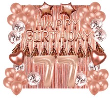 Designer Rose Gold 77th Happy Birthday Balloon Banner Party Decoration Supplies