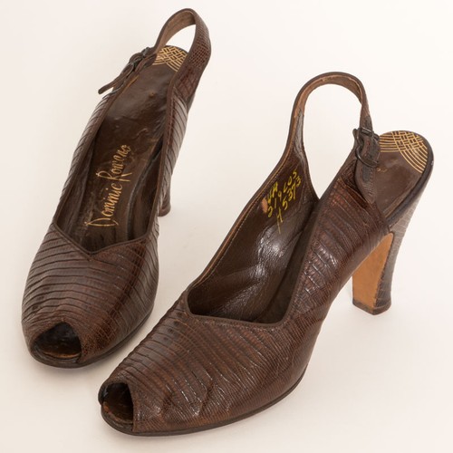 Vintage 50's Dominic Romano Brown Lizard Slingback HH Shoes Size 7 1/2 AAAA
