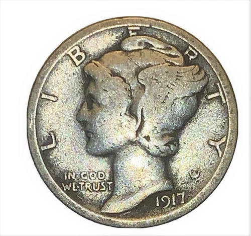 1917 P Mercury Dime circulated 90% Silver  Fine F