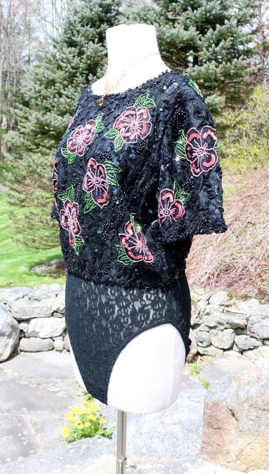 SUPER VENTA Body vintage Bill Blass con cuentas y lentejuelas con flores Foto 4 de 4