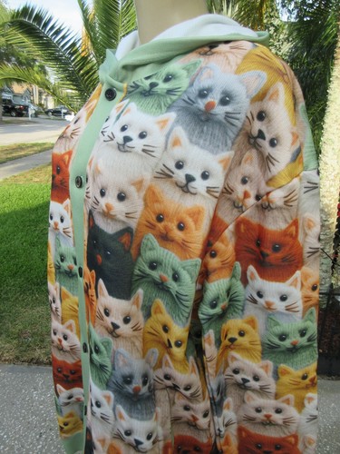 Unbranded Cat Print Hoodie Sweater XL Button Front 100% Rayon Colorful Kittens - Picture 5 of 8