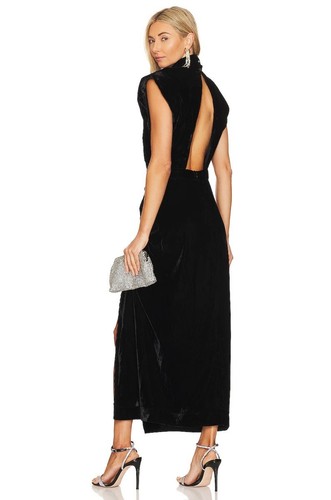 NEW Sabina Musayev Leda Midi Dress in Black OPEN BACK VELVET SLIT SIZE XS *AA - Picture 2 of 6