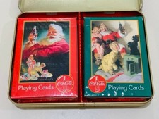 Coca Cola Christmas Santa Nostalgia Playing Cards NEW 2 Sealed Decks in Tin 1996