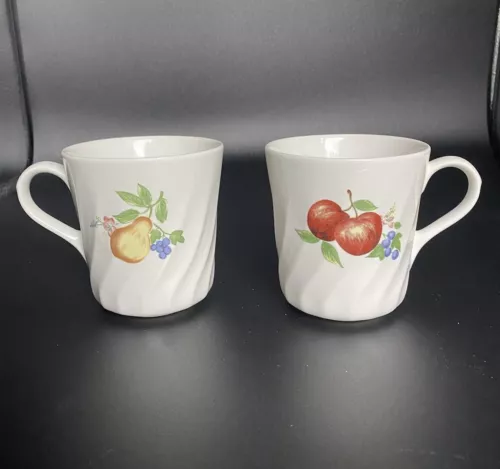 Corelle Corning Chutney Swirl Fruit Coffee Tea Mugs Cups Pears Apples Set of 2