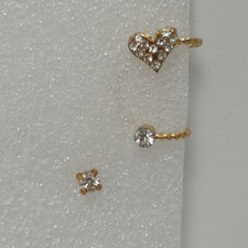 Crystals & Gold Tone Heart Ear Cuff/Clip with Crystal Stud Earring: UK Seller