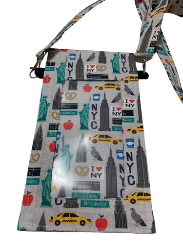 Cell Phone Hands Free Cross Body Bag NYC Icons Cotton Multi Print Hand Made NWT - 第 3/7 張圖片