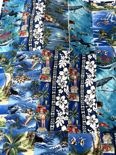 Handmade BRIGHT Hawaiian Tropical PATCHWORK Cotton TABLE,THROW 52"x49" - 2 SIDED - Picture 10 of 12