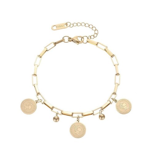 Woman 18K Gold Plated Elizabeth Queen Beaded Charm Box Chain Bracelet Bangle - Picture 4 of 5