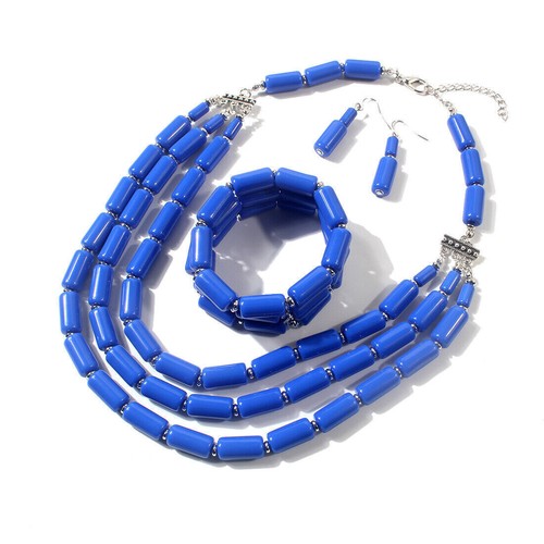 3pcs Multi Layered Beaded Necklace Earrings Bracelet Set Chunky Statement NEW - Picture 4 of 21