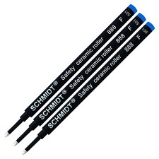 3X- Schmidt 888 F Safety Ceramic Tip Plastic Tube Rollerball Refills, Blue, Fine