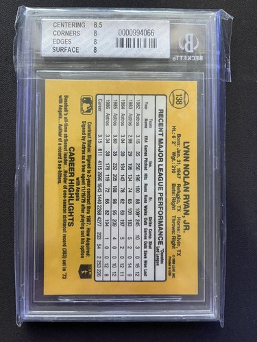 1987 Donruss Baseballkarte #138 Nolan Ryan Houston Astros Beckett BGS 8 - Bild 2 von 2