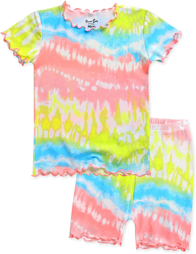Infant Toddler Kids Junior Soft Bamboo Pajamas Tie Dye Short Summer Pjs 2Pcs Set - Picture 12 of 12