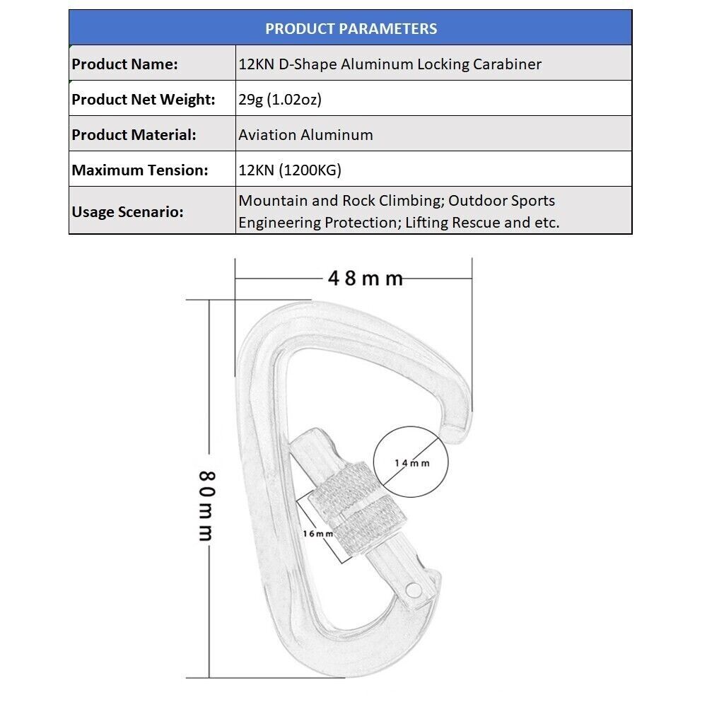 4 Pack 12KN Carabiner Clip Rock Climbing Carabiner Security Locking Carabiner