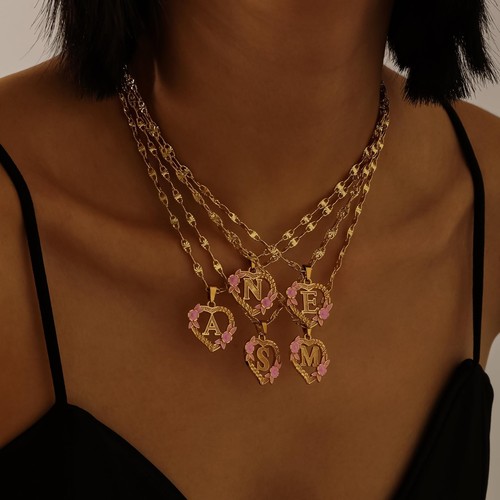 Initial Heart Necklace for Women Heart Gold Letter A-Z Name Alphabet Pendant ... - Picture 3 of 9