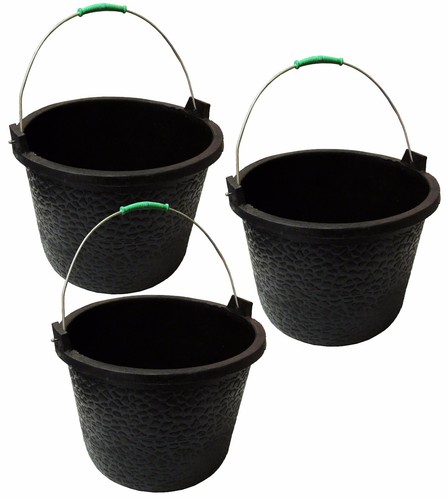 3 x 15L HEAVY DUTY RUBBER BUILDERS BUCKETS with HANDLE horse stable garden brick 3 x 15L HEAVY DUTY RUBBER BUILDERS BUCKETS with HANDLE horse stable garden brick