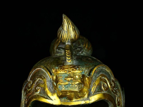 13.2" China antique the warring states period bronze Mismatch gold Helmet - Picture 7 of 9