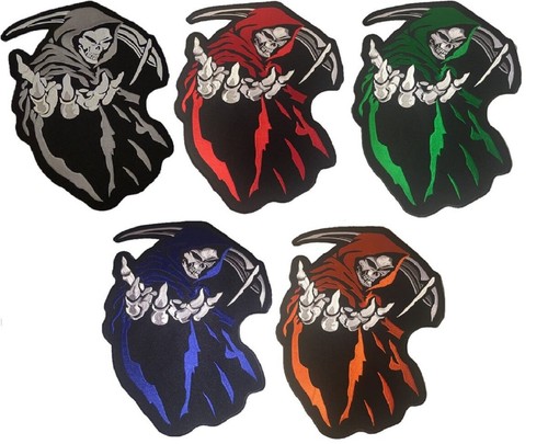 Large Hooded Grim Reaper Patch Biker Jacket Vest Iron/Sew On Skull Patch 14"x11" - Picture 1 of 10