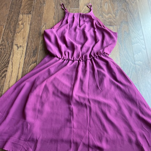 Blue Rain Francesca’s Sz L Purple High Neck Thin Strap Fitted Sun Dress Chiffon - Picture 6 of 9