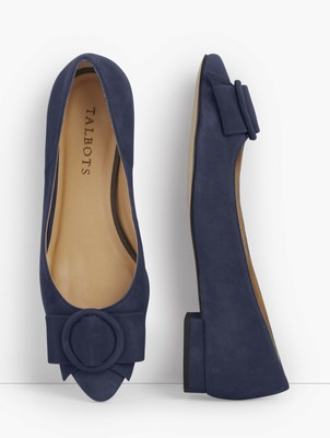 TALBOTS NIB SZ 7.5, 9 EDISON INDIGO BLUE SUEDE BOW BUCKLE FLATS BRAZIL MADE | eBay