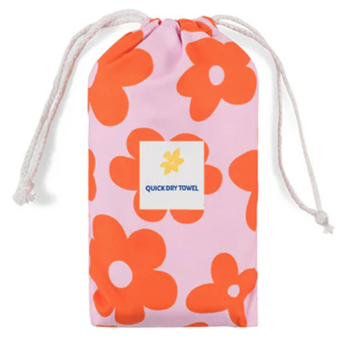 Cancer Council Quick Dry Towel Sand Free Ditsy Daisy pink and orange floral