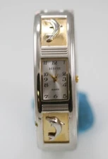 Decade Women Watch Silver Gold Stainless Steel Clip on WR Battery White Quartz