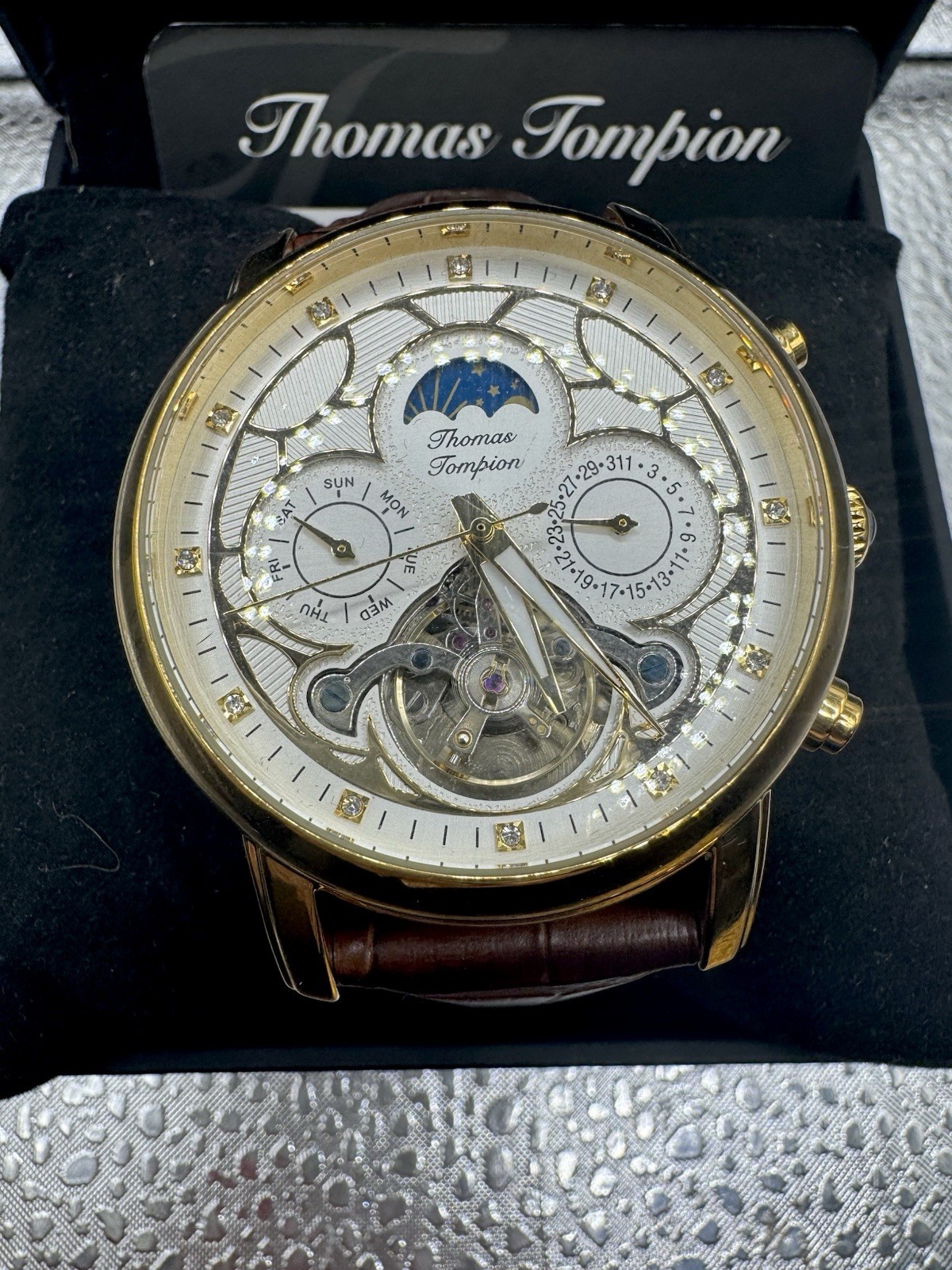 Thomas Tompion Men’s Kew Watch Tourbillon Automatic 22 Jewel Real Leather Strap