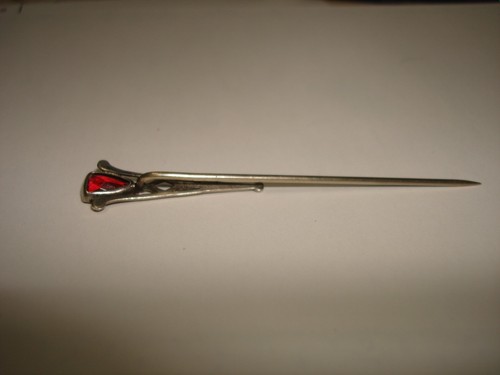 Antik Vintage Art Deco Sterling Silber roter Stein Hutnadel Stecknadel - Bild 3 von 6