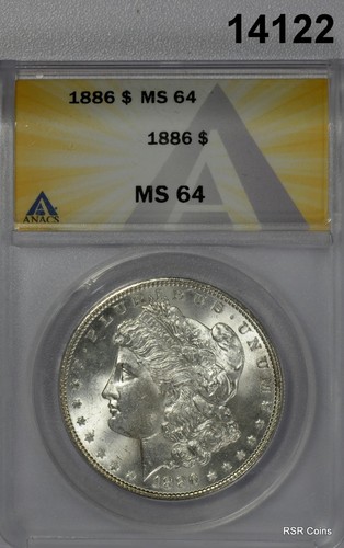 1886 MORGAN SILVER DOLLAR ANACS CERTIFIED MS64! #14122 - Picture 1 of 3