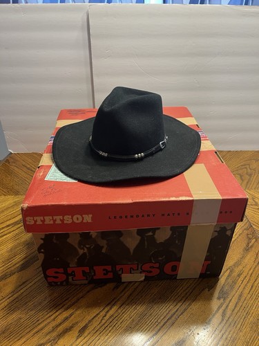 De Colección Stetson Hecho en EE. UU. Buffalo Lite Fieltro Negro Sombrero de Vaquero Talla S - Imagen 1 de 19
