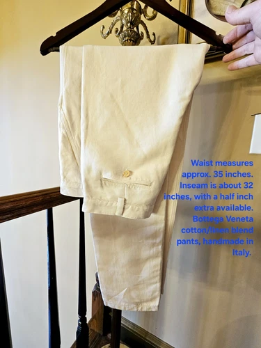 Pantalone Bottega Veneta LightBeige Sabbia Lino Cotone Marrone Chiaro Fatto a Mano Italia$1.750