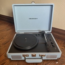 Crosley Cruiser Deluxe Stereo Record Player Turntable CR8005D-TN Gray Blue Works