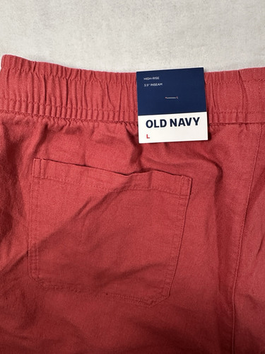New Old Navy Linen Blend Shorts Womens Large 3.5” Inseam Red Pull On Elastic NWT