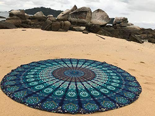Mandala Round Beach Tapestry Hippie/Boho Beach Blanket Roundie/Indian Cotton - Picture 2 of 7