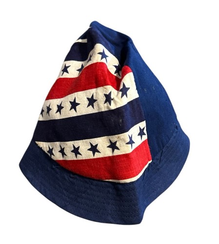 Vintage 70s American Flag Bucket Hat Cap Red White Blue Stars Size L USA Made - Picture 3 of 12