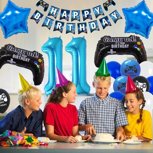 11th Birthday Decorations for Boys - 50 Pieces Video Game Party Supplies, Blue - Picture 2 of 6