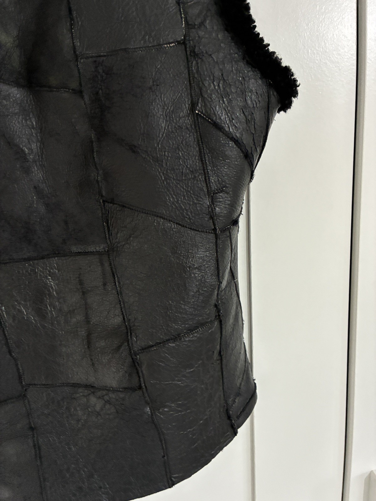 handmade patchwork vintage leather shearling flee… - image 8