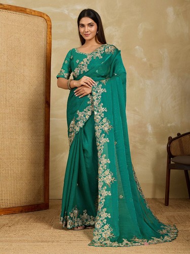 Sari paquistaní Ropa de fiesta Indio Saree Blusa étnica Bollywood Diseñador de bodas - Imagen 1 de 12