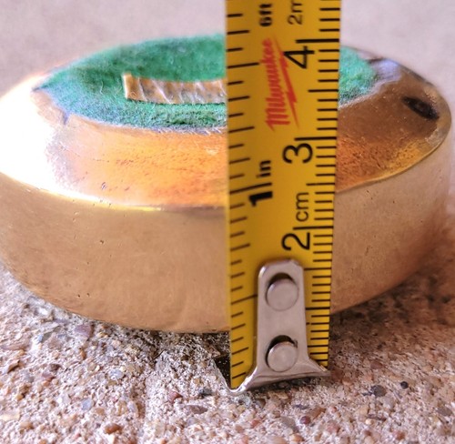 Mid Century Vintage Brass Paperweight A & M Leatherlines ASPIRIN Medical MCM MOD - Picture 5 of 5