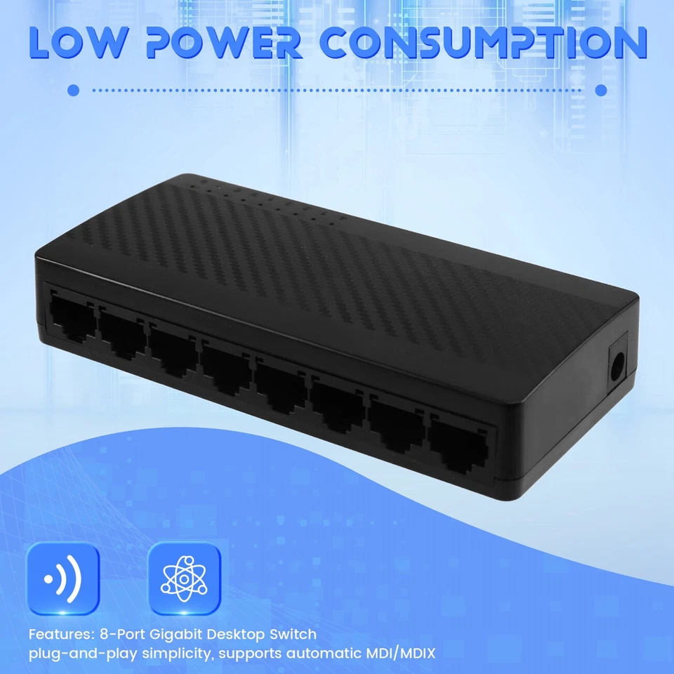 Switcher WiFi Desktop Gigabit Ethernet 8 Porte 10x Velocità RJ45 Hub G6D13445 - Immagine 2 di 4