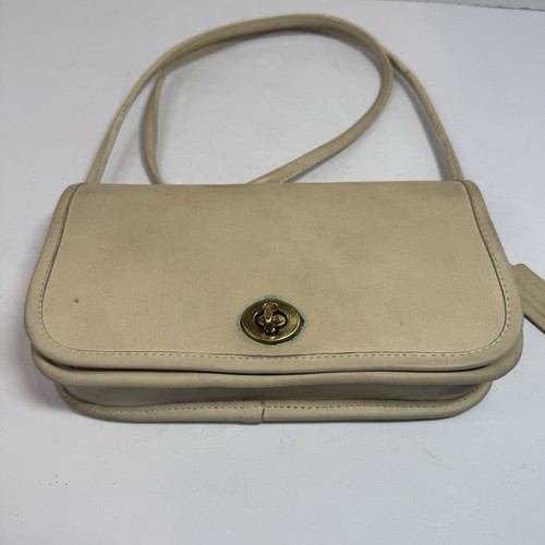 Vintage COACH Penny Pocket Purse Bone Ivory Leather Crossbody Shoulder Bag Dinky - Picture 2 of 24