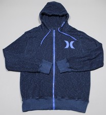 Hurley Hoodie Mens Large Blue Heather Full Zip Drawstring Logo Icon Sweatshirt